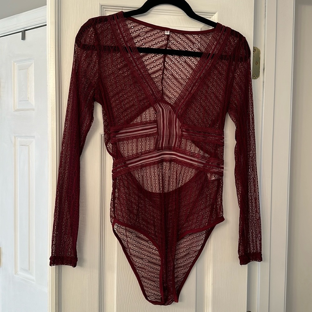 Burgundy lace bodysuit